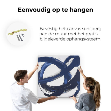 Canvas schilderij ophangen Abstract Kunstwerk met Blauwe en Zwarte Strepen