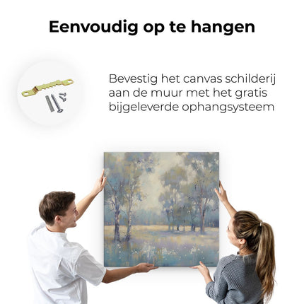 Canvas schilderij ophangen Kunstwerk van Bomen in een Veld