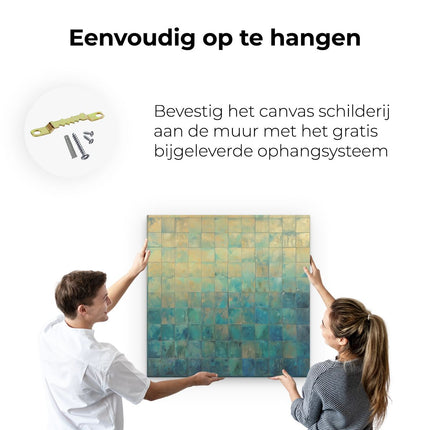 Canvas schilderij ophangen Blauw en Goud Betegeld Kunstwerk
