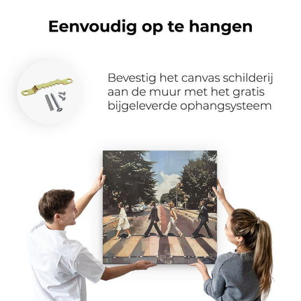 Canvas schilderij ophangen Kunstwerk van de Beatles die een Straat Oversteken