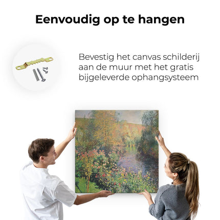 Canvas schilderij ophangen Kunstwerk van Bloemen bij een Rivier