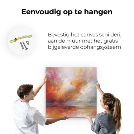 Canvas schilderij ophangen Abstract Kunstwerk van een Rode, Oranje en Gele Lucht