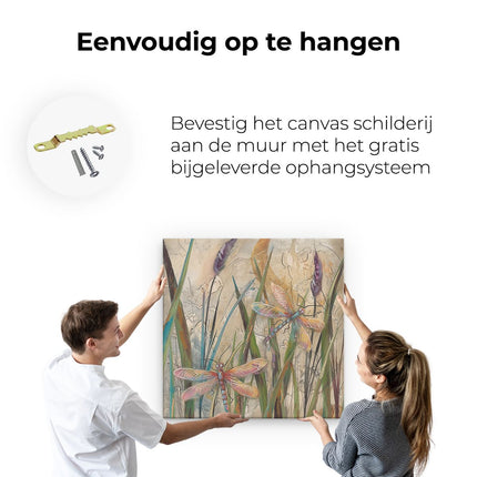 Canvas schilderij ophangen Kleurrijke Libellen in het Gras