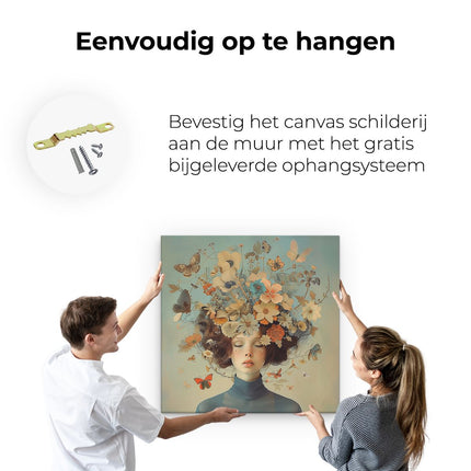 Canvas schilderij ophangen Vrouw met Bloemen op haar Hoofd