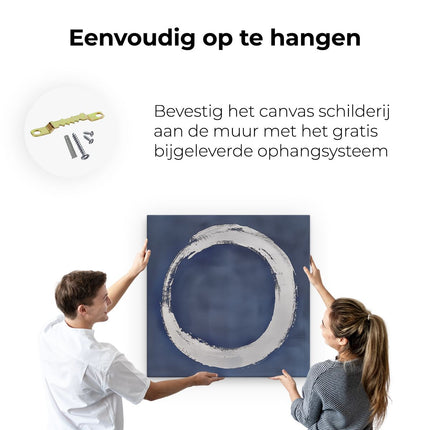 Canvas schilderij ophangen Witte Cirkel op een Blauwe Achtergrond