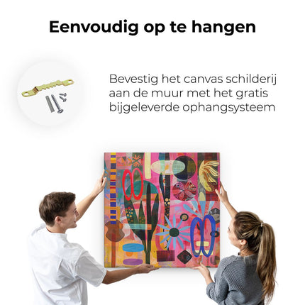 Canvas schilderij ophangen Abstract Kunstwerk met veel Verschillende Vormen en Kleuren