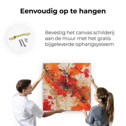 Canvas schilderij ophangen Abstract Kunstwerk met Rode en Zwarte Verfspatten