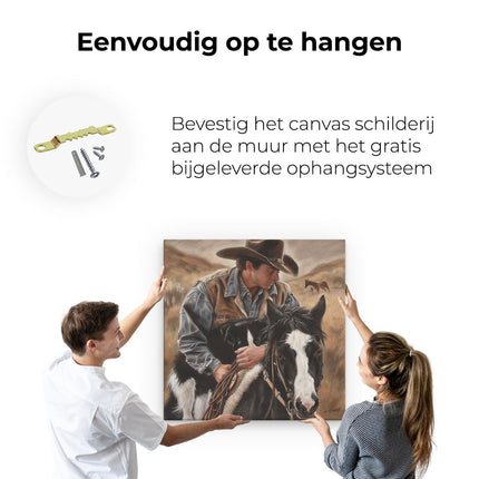 Canvas schilderij ophangen Cowboy en zijn Hond