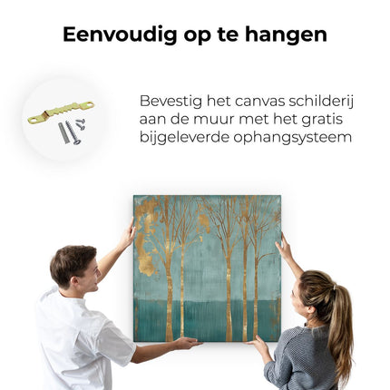 Canvas schilderij ophangen Drie Bomen in een Blauw en Goud Kunstwerk