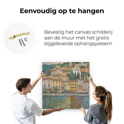 Canvas schilderij ophangen Kunstwerk van een Stad aan het Water