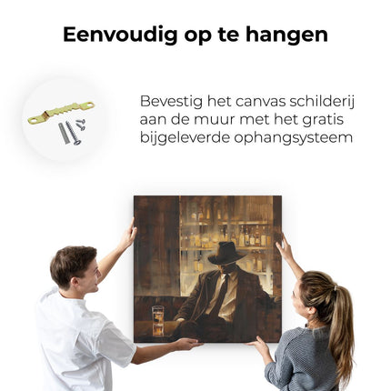 Canvas schilderij ophangen Man met een Hoed Zittend op een Bank