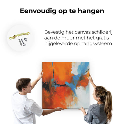 Canvas schilderij ophangen Abstract Kunstwerk met Blauwe en Oranje Kleuren