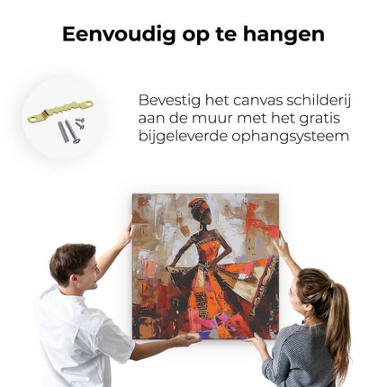 Canvas schilderij ophangen Afrikaanse Vrouw in een Oranje Jurk