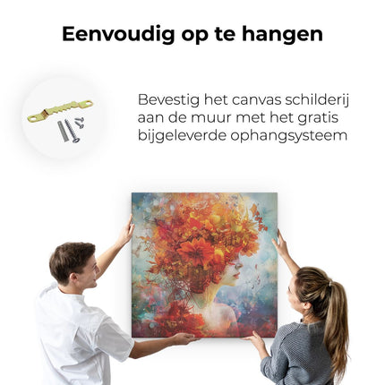 Canvas schilderij ophangen Vrouw met Bloemen in haar Haar