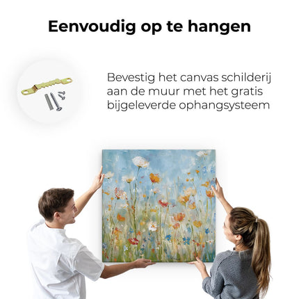 Canvas schilderij ophangen Kunstwerk van Bloemen in een Veld