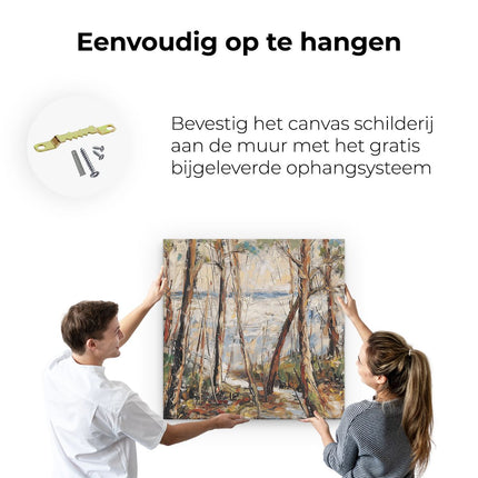 Canvas schilderij ophangen Kunstwerk van Bomen aan het Water