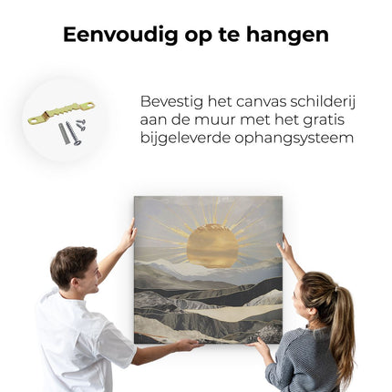 Canvas schilderij ophangen De Zon schijnt over een Bergketen