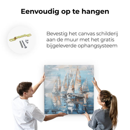 Canvas schilderij ophangen Kunstwerk van Zeilboten op het Water