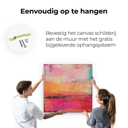 Canvas schilderij ophangen Abstract Kunstwerk met Roze, Oranje en Blauwe Kleuren