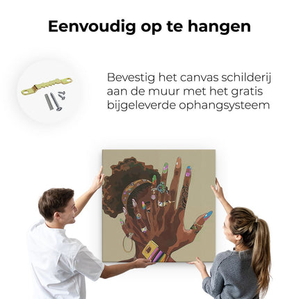 Canvas schilderij ophangen Zwarte Vrouw met Kleurrijke Nagels