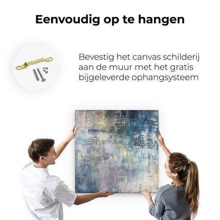 Canvas schilderij ophangen Abstract Kunstwerk met Blauwe en Witte Kleuren