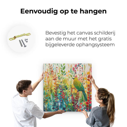 Canvas schilderij ophangen Kleurrijke Vogel Zat op een Tak