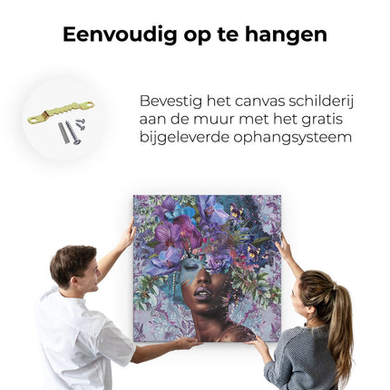 Canvas schilderij ophangen Vrouw met Bloemen op haar Hoofd