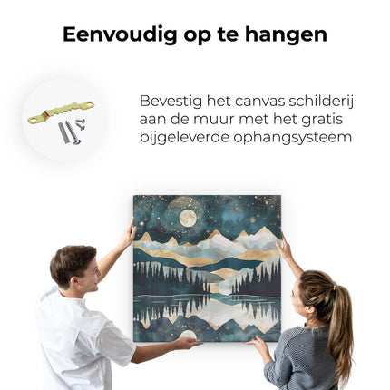 Canvas schilderij ophangen De Maan Wordt Weerspiegeld in een Meer