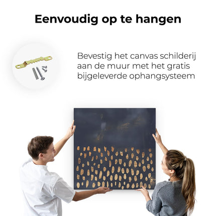 Canvas schilderij ophangen Gouden Stippen op een Donkere Achtergrond