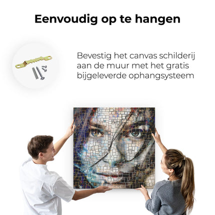 Canvas schilderij ophangen Vrouwengezicht in een Mozaïek