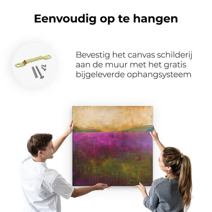 Canvas schilderij ophangen Abstract Kunstwerk van een Paars en Goudlandschap