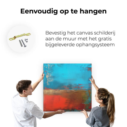 Canvas schilderij ophangen Abstract Kunstwerk met Rode, Blauwe en Gele Kleuren