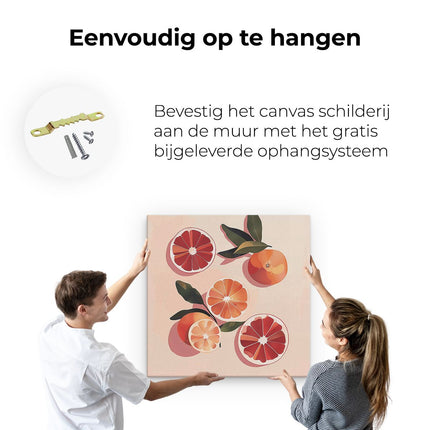 Canvas schilderij ophangen Bosje Grapefruits op een Roze Achtergrond