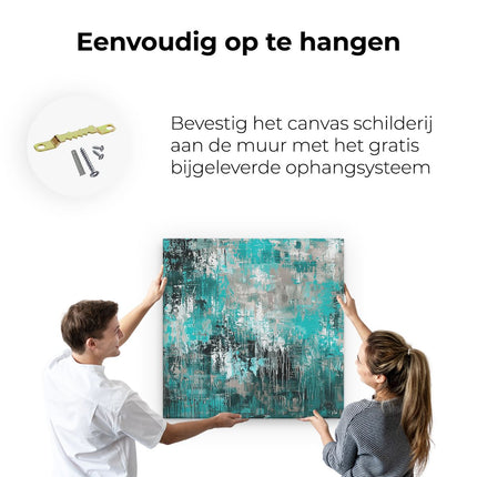 Canvas schilderij ophangen Abstract Kunstwerk in Groenblauw en Zwart
