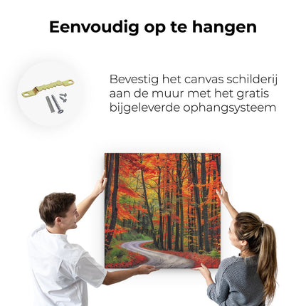Canvas schilderij ophangen Kronkelende Weg in het Bos