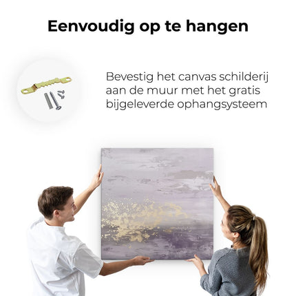 Canvas schilderij ophangen Abstract Kunstwerk in Paars en Goud