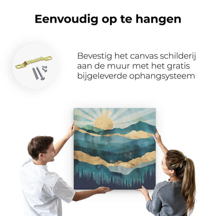 Canvas schilderij ophangen Aquarelkunstwerk van Bergen en Bomen