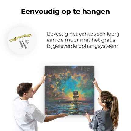 Canvas schilderij ophangen Kunstwerk van een Schip in de Oceaan