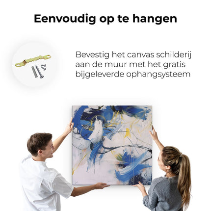 Canvas schilderij ophangen Abstract Kunstwerk met Blauwe en Witte Kleuren