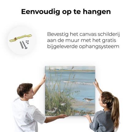 Canvas schilderij ophangen Kunstwerk van Vogels op een Strand