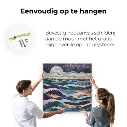 Canvas schilderij ophangen Kunstwerk van de Oceaan met Golven en een Maan