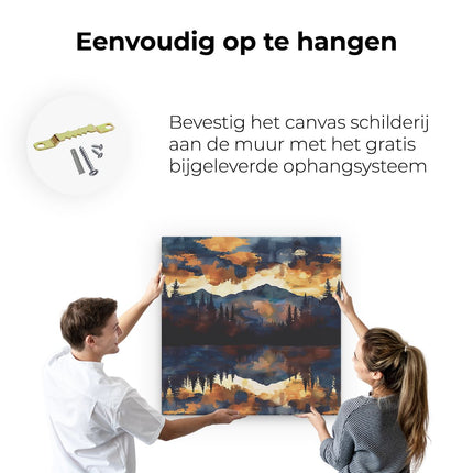 Canvas schilderij ophangen Aquarelkunstwerk van een Zonsondergang boven een Meer