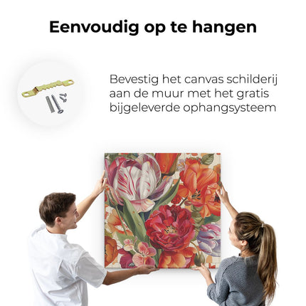 Canvas schilderij ophangen Kunstwerk van Bloemen in een Vaas