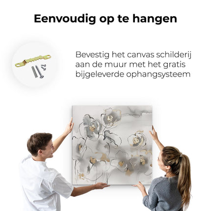 Canvas schilderij ophangen Abstract Kunstwerk van Bloemen in Grijs en Goud