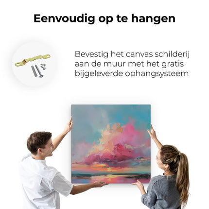 Canvas schilderij ophangen Kunstwerk van een Zonsondergang met Roze en Blauwe Wolken