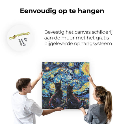 Canvas schilderij ophangen Twee Katten Kijken naar de Sterrennacht