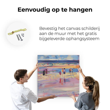 Canvas schilderij ophangen Kunstwerk van Mensen die op het Strand Lopen
