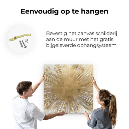 Canvas schilderij ophangen Gouden Zonnestraal op een Witte Achtergrond