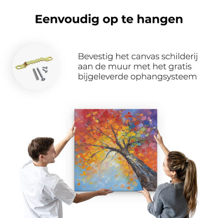 Canvas schilderij ophangen Abstract Kunstwerk van een Boom met Kleurrijke Bladeren