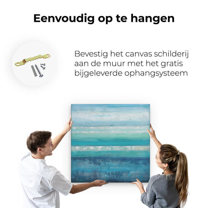 Canvas schilderij ophangen Abstract Kunstwerk met Blauwe en Witte Strepen